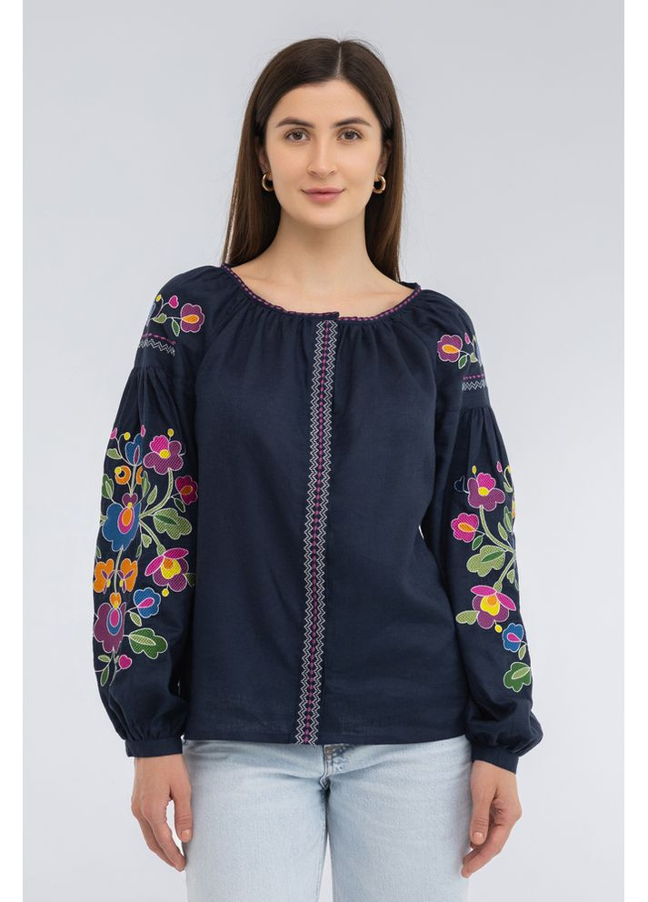 Тёмно-синяя женская вышиванка из льняного полотна веселина (fm2985) Folk Moda (365729698)