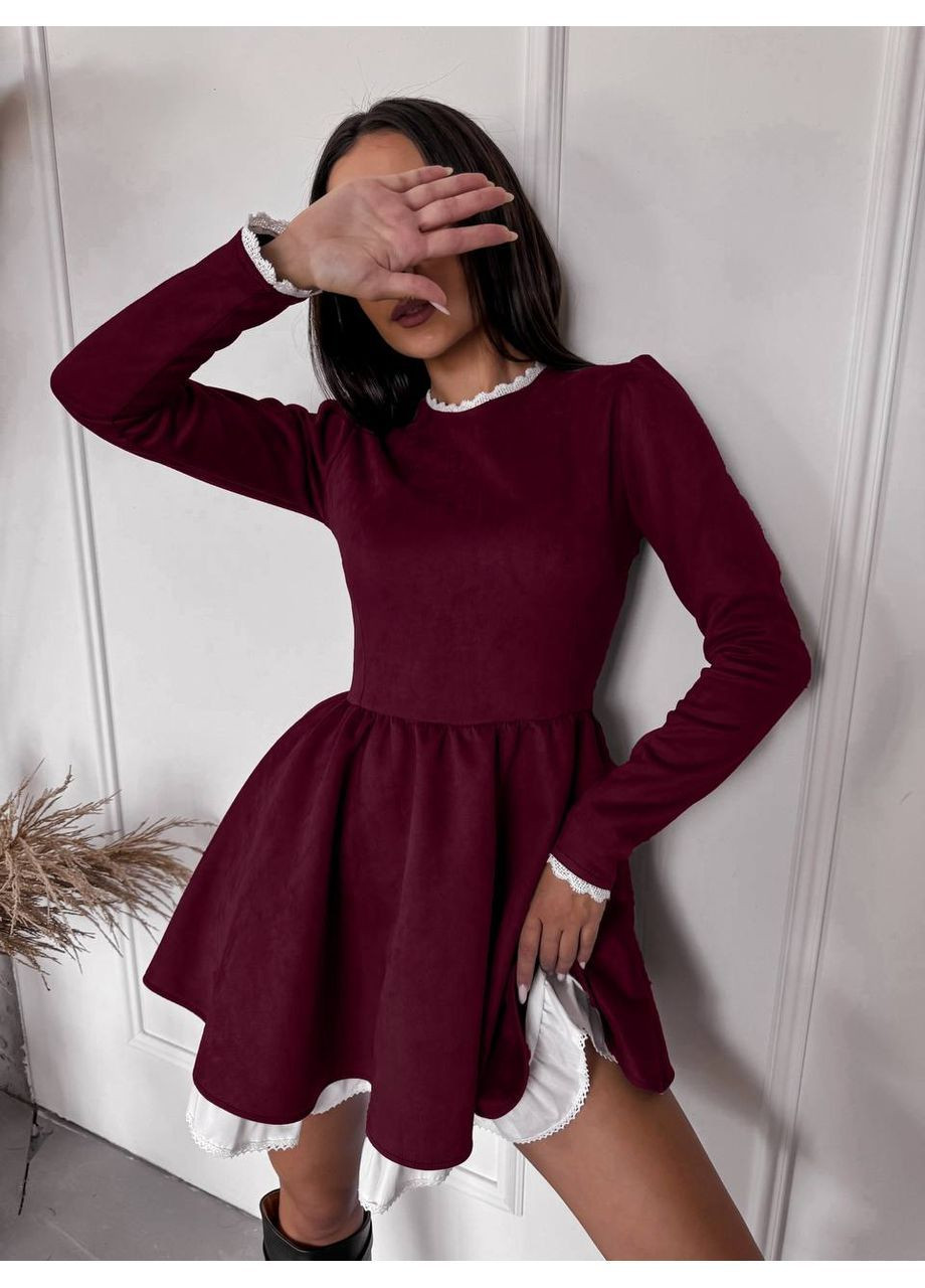 Бордовое платье 10495 замш на дайвинге,турция,с белым котоном Україна