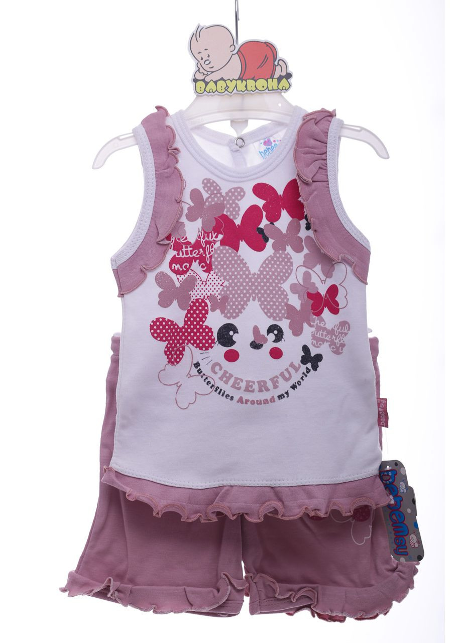 Бежевий літній шорти з майкою для дівчинки бежевий трикотажні метелики 62 см (38658) BABYKROHA