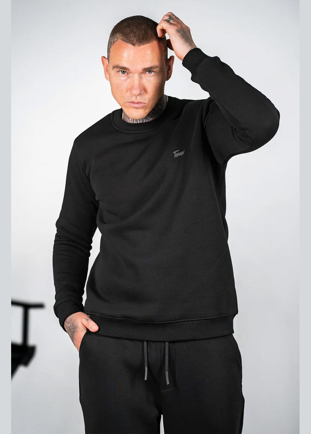 Чорний чоловічий теплий світшот із логотипом basic чорний Teamv однотонний (316354936)