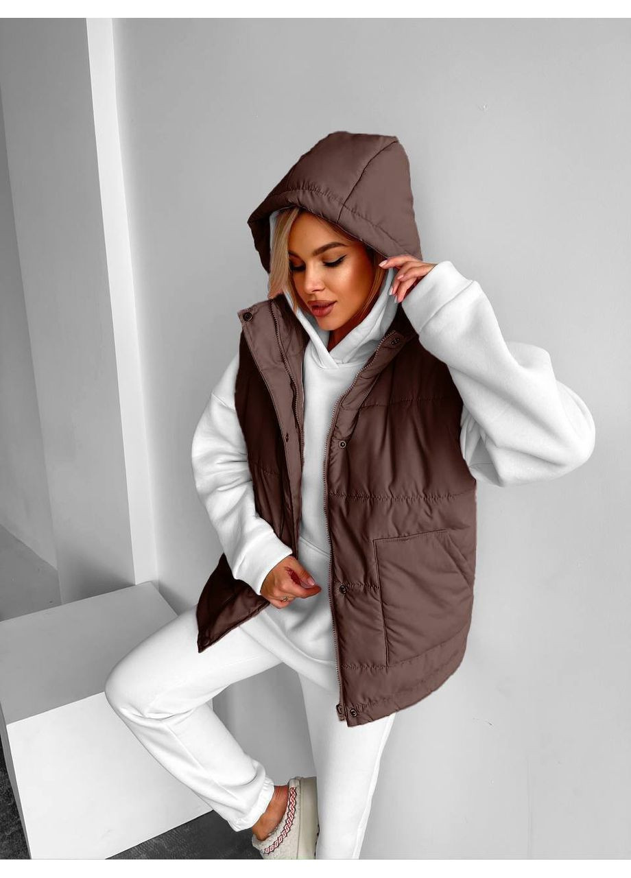 Женская стеганая жилетка с капюшоном | Плащевка Эмми | Замеры в описании Vione (367076418)