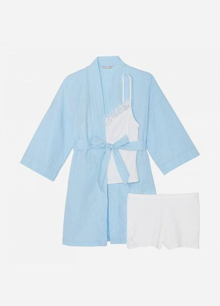 Голубая всесезон пижама (халат + майка + шорты) хлопковая xxl голубая Victoria's Secret