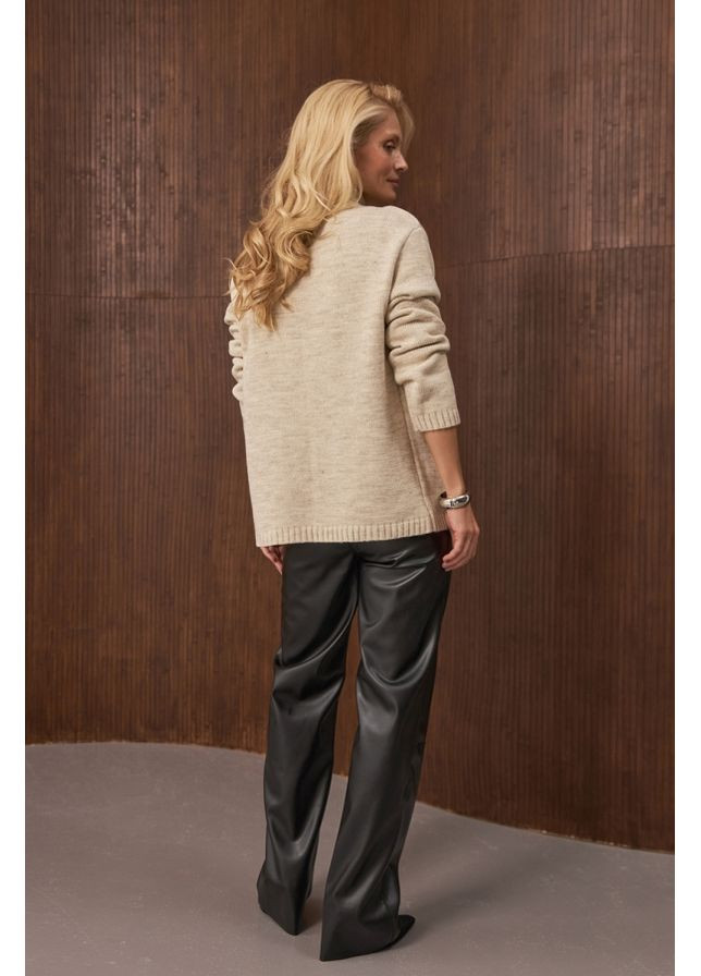 Бежевый демисезонный оригинальный свитер свободного силуэта на запах (2888) Triko Bakh