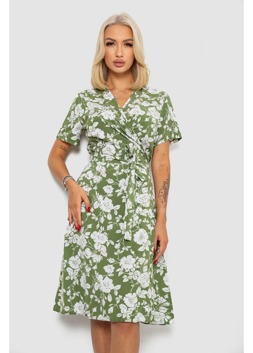 Оливковое платье софт на запах с принтом Ager