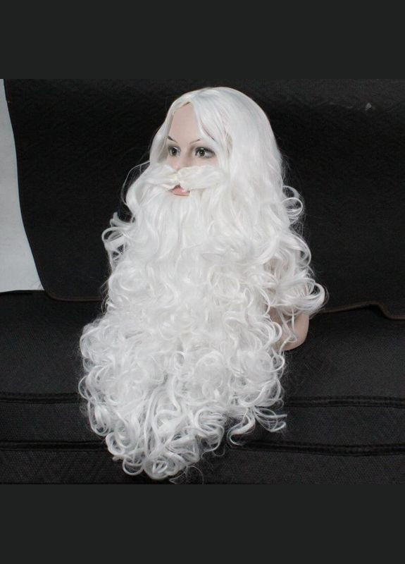 Борода белая 60 см, 300 г с усами Св.Николая/Санта Клауса/Д.Мороза/старца/колдуна - ПЫШНАЯ No Brand (370135551)