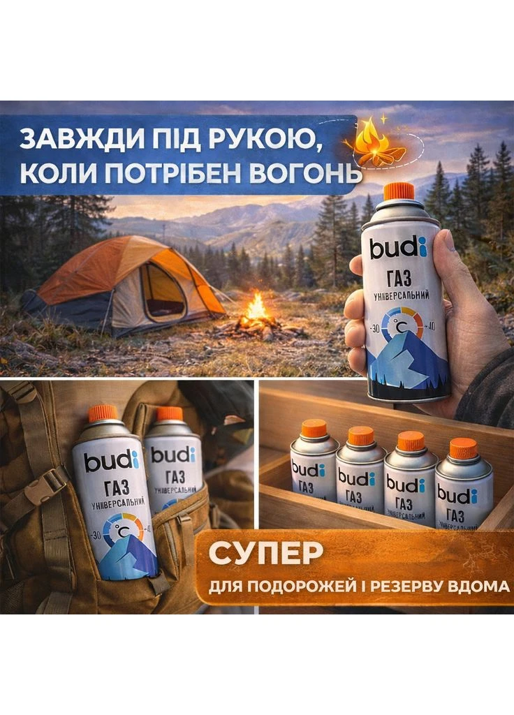 Газовий балон 220 г 24 ШТУКИ всесезонний, цанговий картридж для туристичної плити й пальника, стабільне горіння для кемпінгу BUDI (394963287)