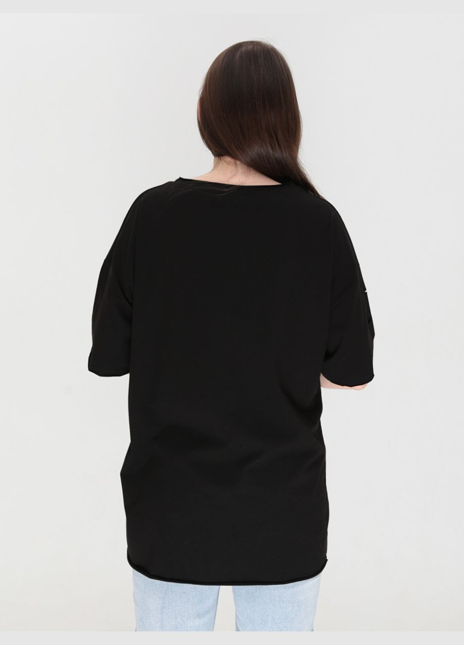 Женская футболка черная удлиненная большой размер JEANSclub Вільна - (322999571)