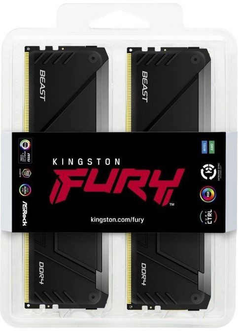 ОЗУ DDR4 16GB (2x8GB) 3600Mhz FURY Beast RGB Black (KF436C17BB2AK2/16) Kingston (360422651)