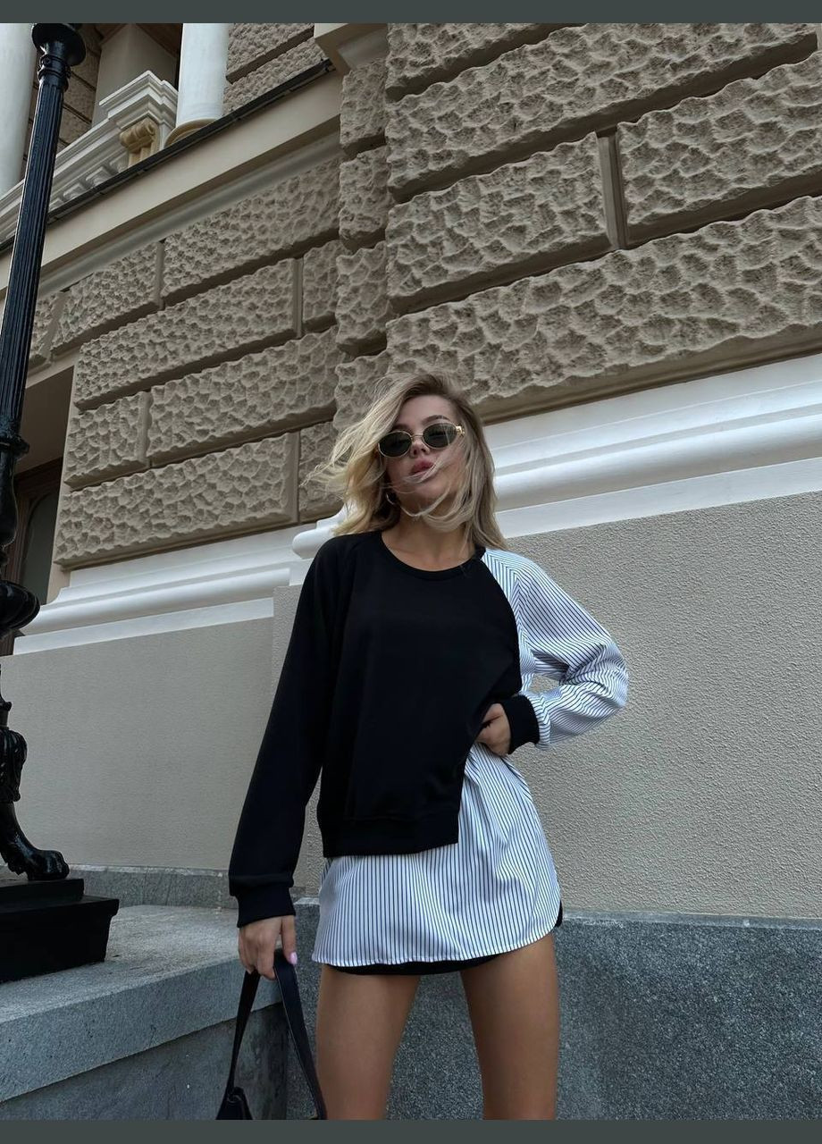 Чорний світшот жіночий смужка без декору (305580412)