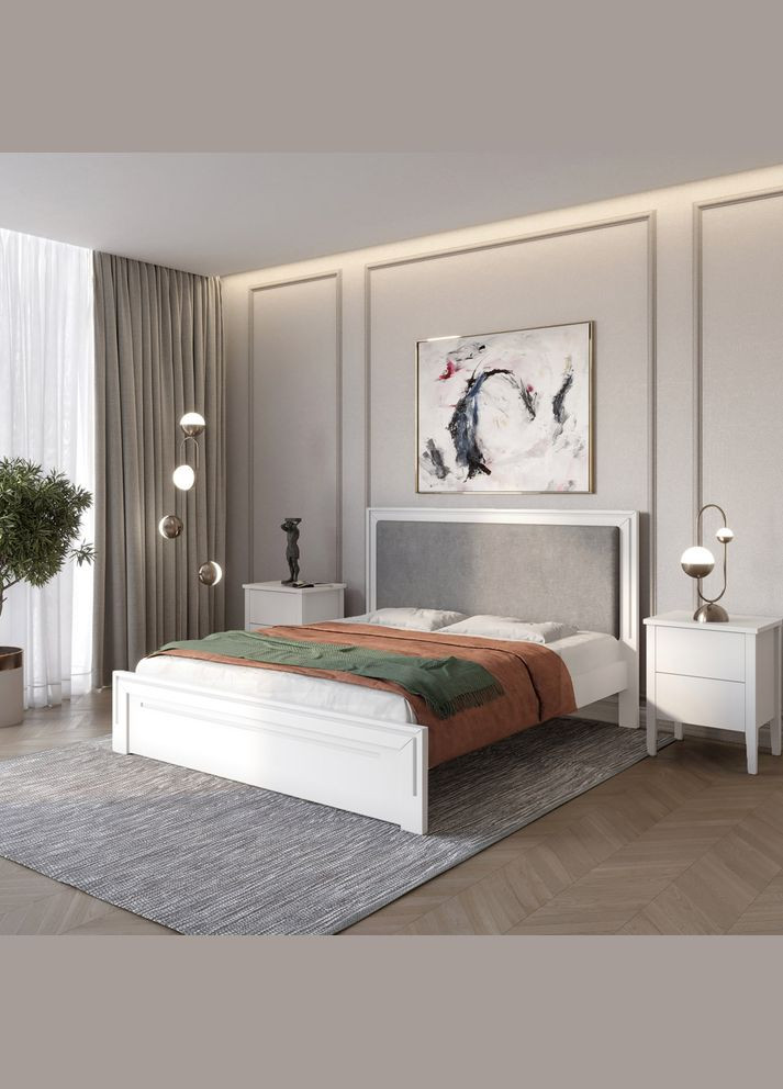 Двоспальне дерев'яне ліжко Торонто Т4 (RAL9003)/Аляска 93 (сірий) 180х200 см (MBG-9066) Mebigrand (368282523)