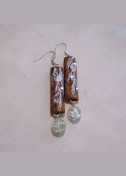 Серьги ручной работы из дерева корицы "Хрустальный водопад" No Brand (349843013)