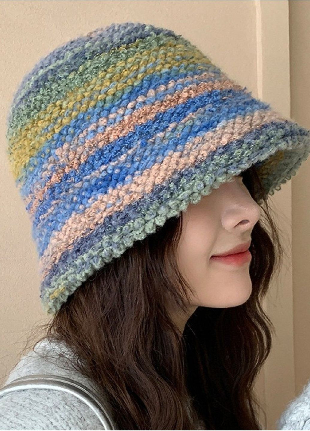 Женская Теплая и Универсальная Осенняя Зимняя Вязаная Шапка Панама, Трендовый Цветной Градиент Плюшевая Шляпа Клоше No Brand Тепла Шапка Панама (366082764)