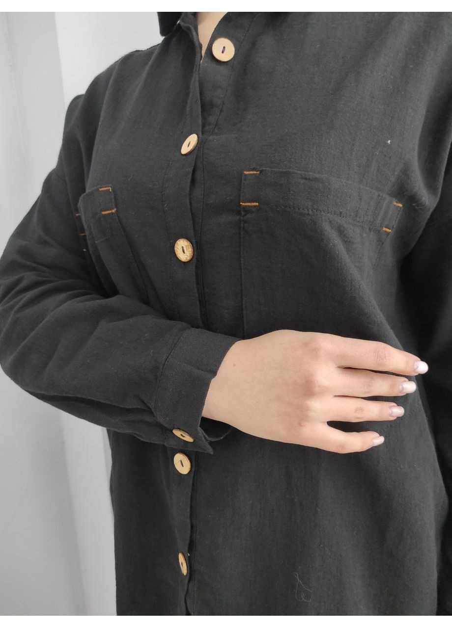 Чорна сорочка patiskha жіноча бавовна кишені довгий рукав оверсайз 44 чорна No Brand