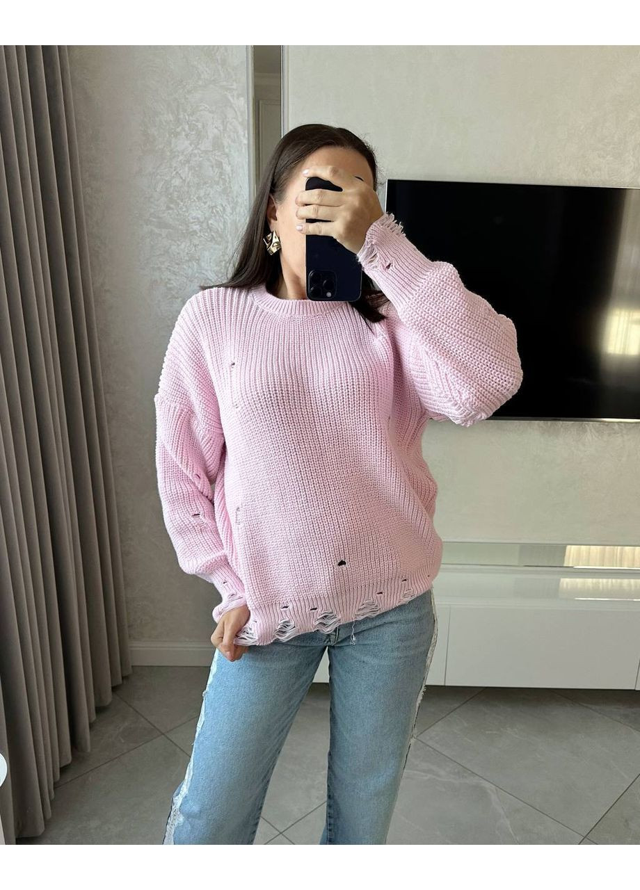 Рожевий демісезонний светр жіночий оверсайз пуловер Style Point