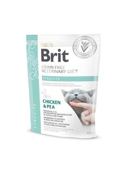 Сухий корм GF VetDiet Cat Struvite для котів, при сечокам'яній хворобі, з куркою та горохом, 400 г Brit (322874773)