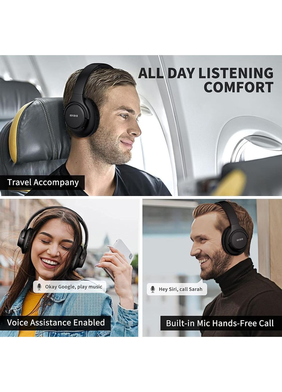 KVIDIO Bluetooth-навушники з мікрофоном 55 годин відтворення No Brand (354829035)