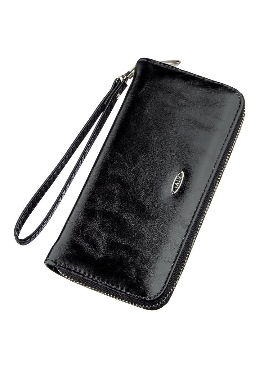 Жіночий гаманець на одну блискавку з екошкіри гладкий з монетницею 19040 Чорний KIVI (306882037)
