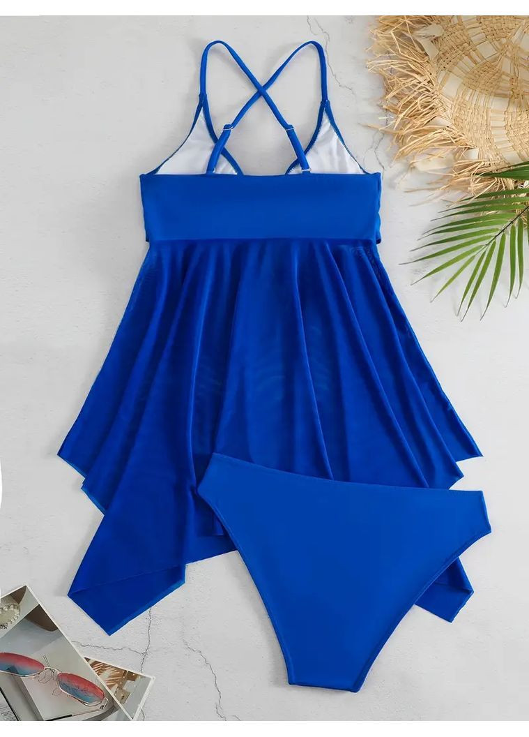 Синий летний купальник раздельный танкини синий танкини No Brand танкіні
