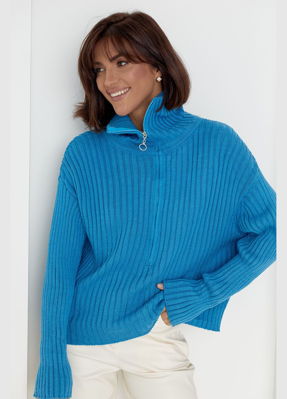 Синий демисезонный свитер женский с молнией на воротнике 01013 Lurex