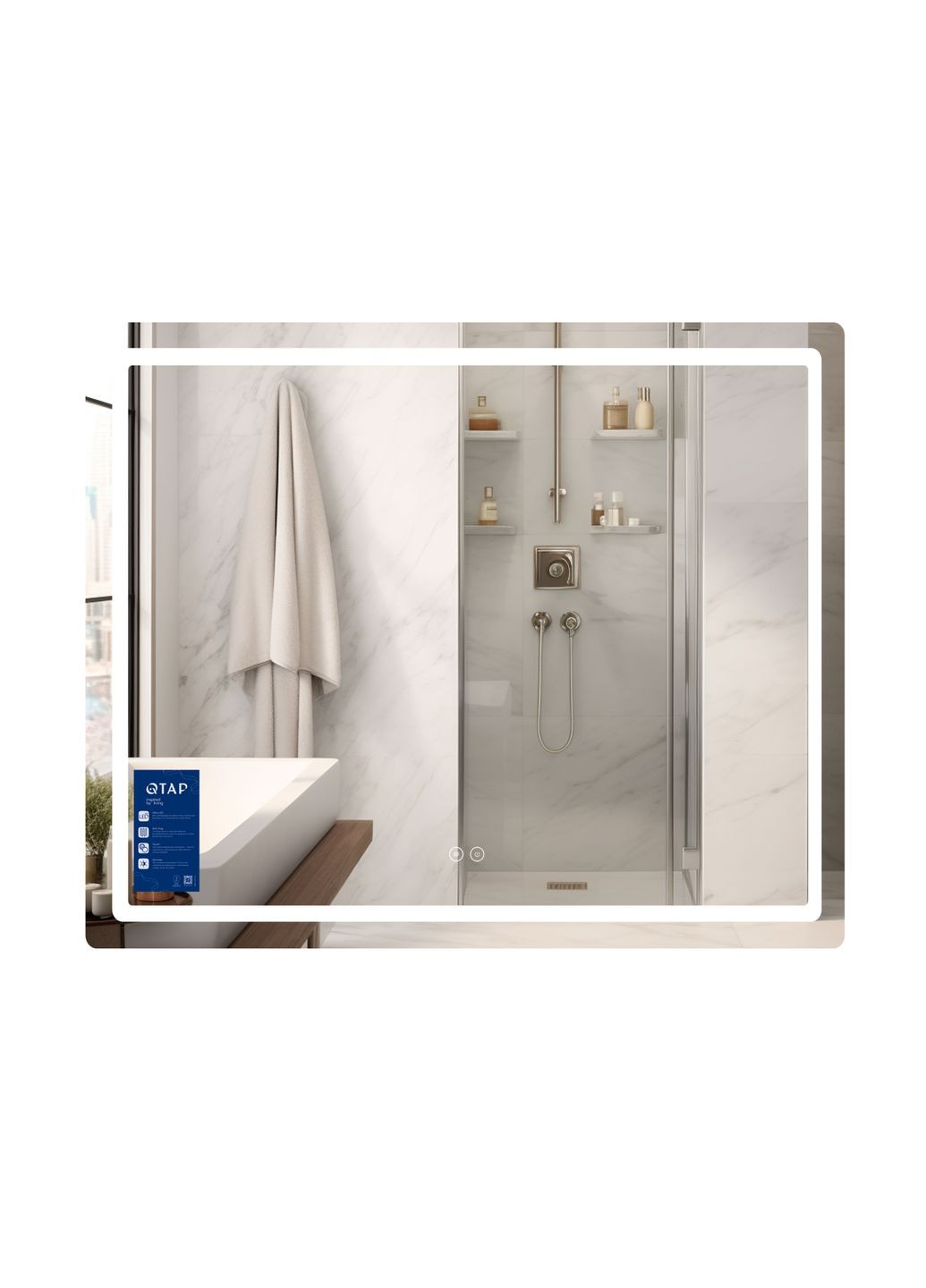 Зеркало Mideya () 900х700 с LED-подсветкой Touch, с антизапотеванием, с димером, рег. яркости QT2078NCF9070 Qtap MI2 (369799001)