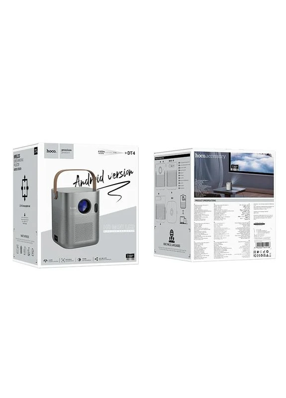 Проектор HOCO DT4 1280x720 Wi-Fi Bluetooth 2.4/5 ГГц 23.5-183" Металлический серый No Brand (402449088)
