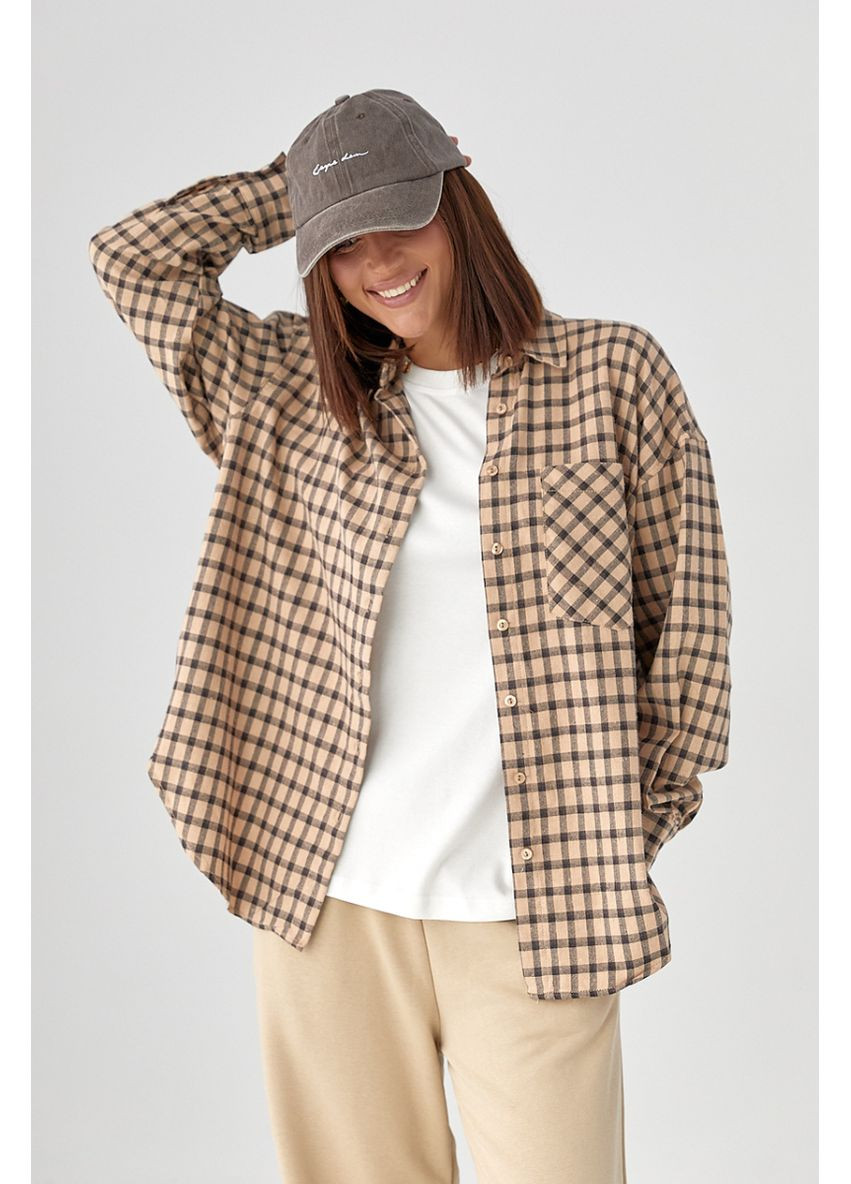 Кофейная кэжуал рубашка в клетку Lurex