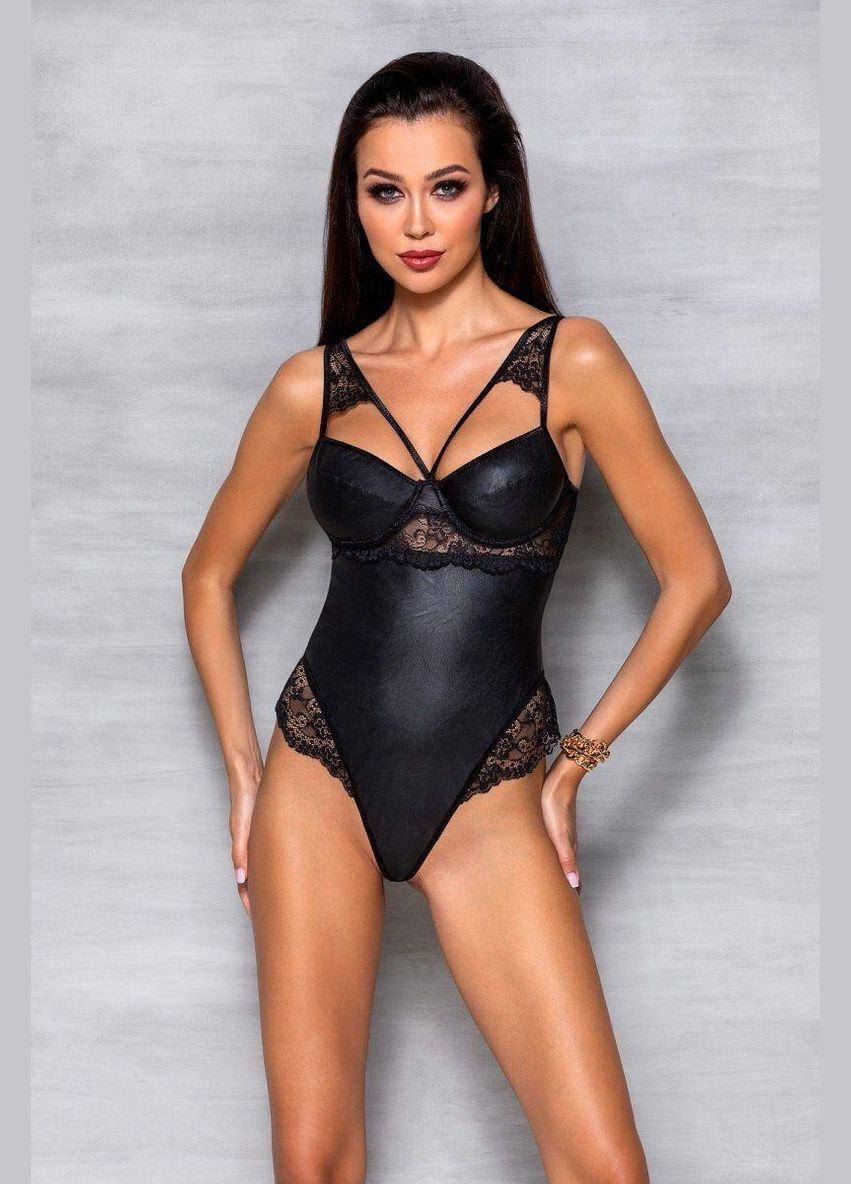 Боді з еко-шкіри і мережива Loona Body black S/M - Passion (303888885)