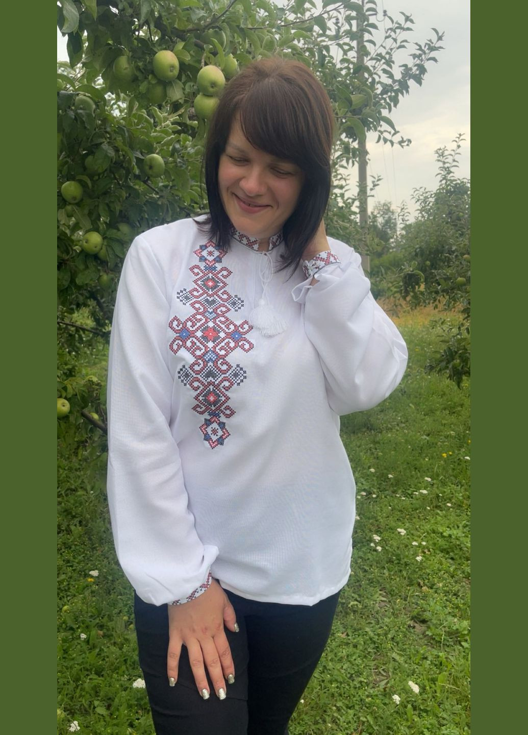 Белая мужская вышиванка НоКо свободная домотканное полотно (348430384)