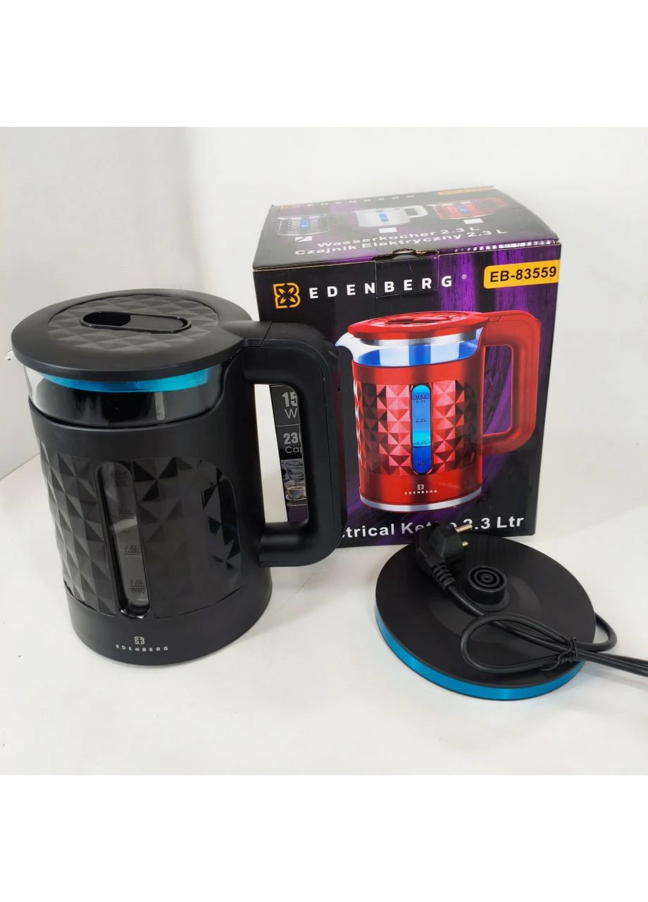 Электрочайник стеклянный с подсветкой EB-83559 2.3л 1500Вт Black Edenberg (389520750)
