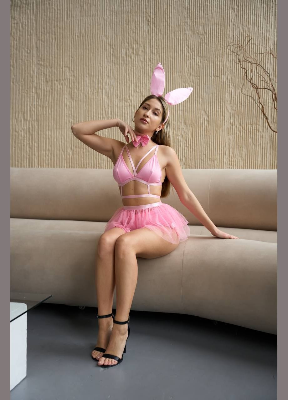 Рожевий комплект спокусливої жіночої білизни костюм "зайки" Simply sexy