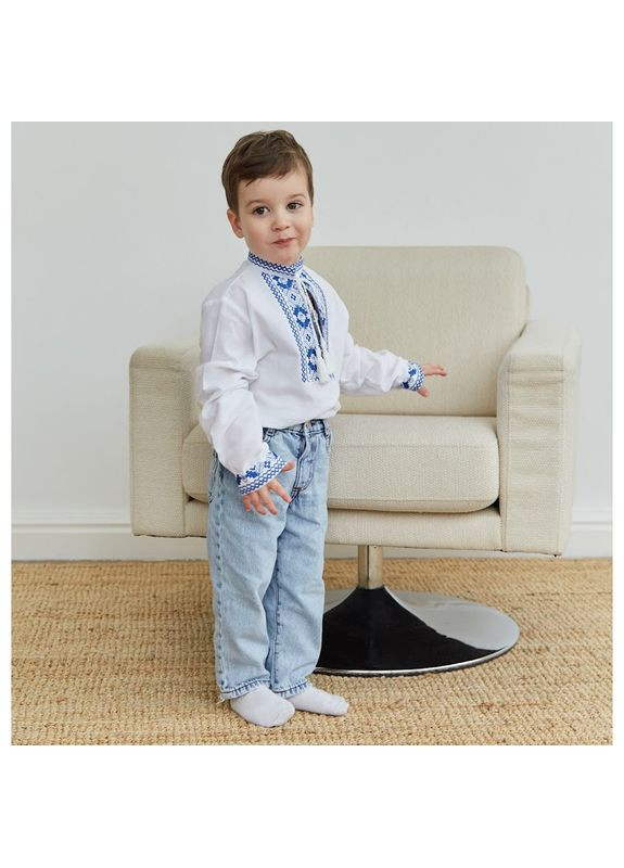 Біла вишиванка для хлопчика оберіг, р.110, білий з блакитним () Twins 88OT-О110-04