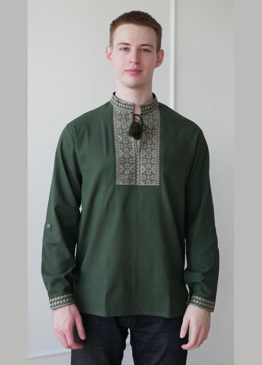 вышиванка мужская хаки из льна традиция, раз.50 4PROFI (294909882)