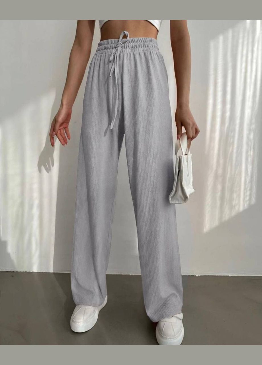 Штаны на высокой посадке из качественной жатки в цвете Меланж No Brand 1337-4 (335414475)