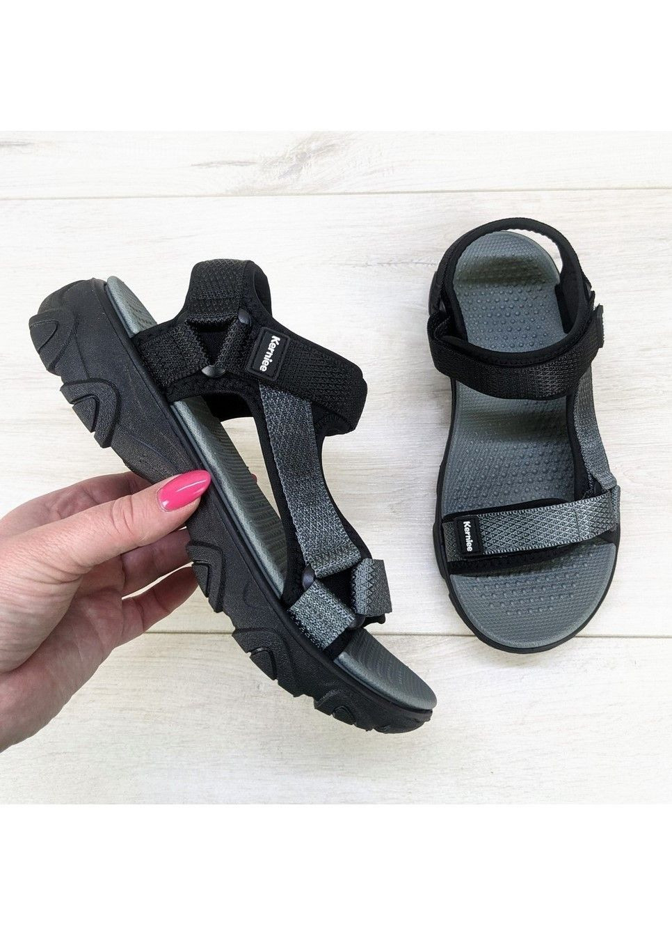 Серые повседневные босоножки подростковые для мальчика FDEK на липучке