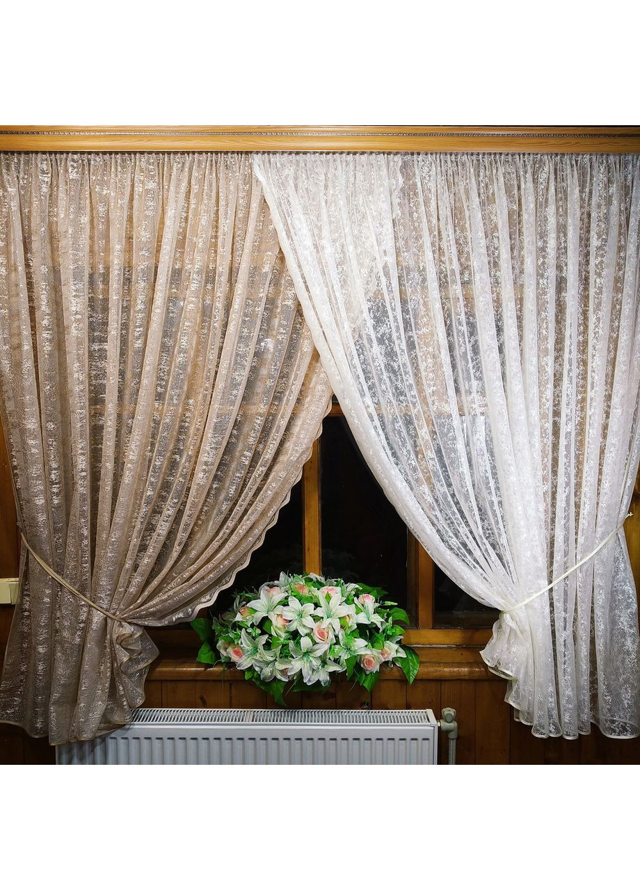 Фіранка коротка готова Поліна мрамор беж+мрамор молочний No Brand (372133859)