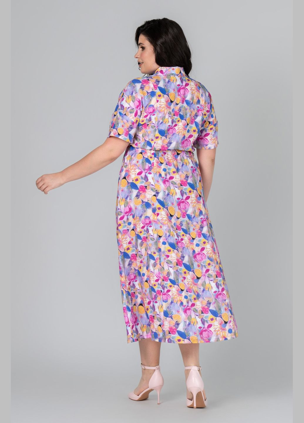 Рожева повсякденний жіноча сукня зі штапелю з принтом та кишенями у бічних швах all posa (ap101989p) A'll Posa