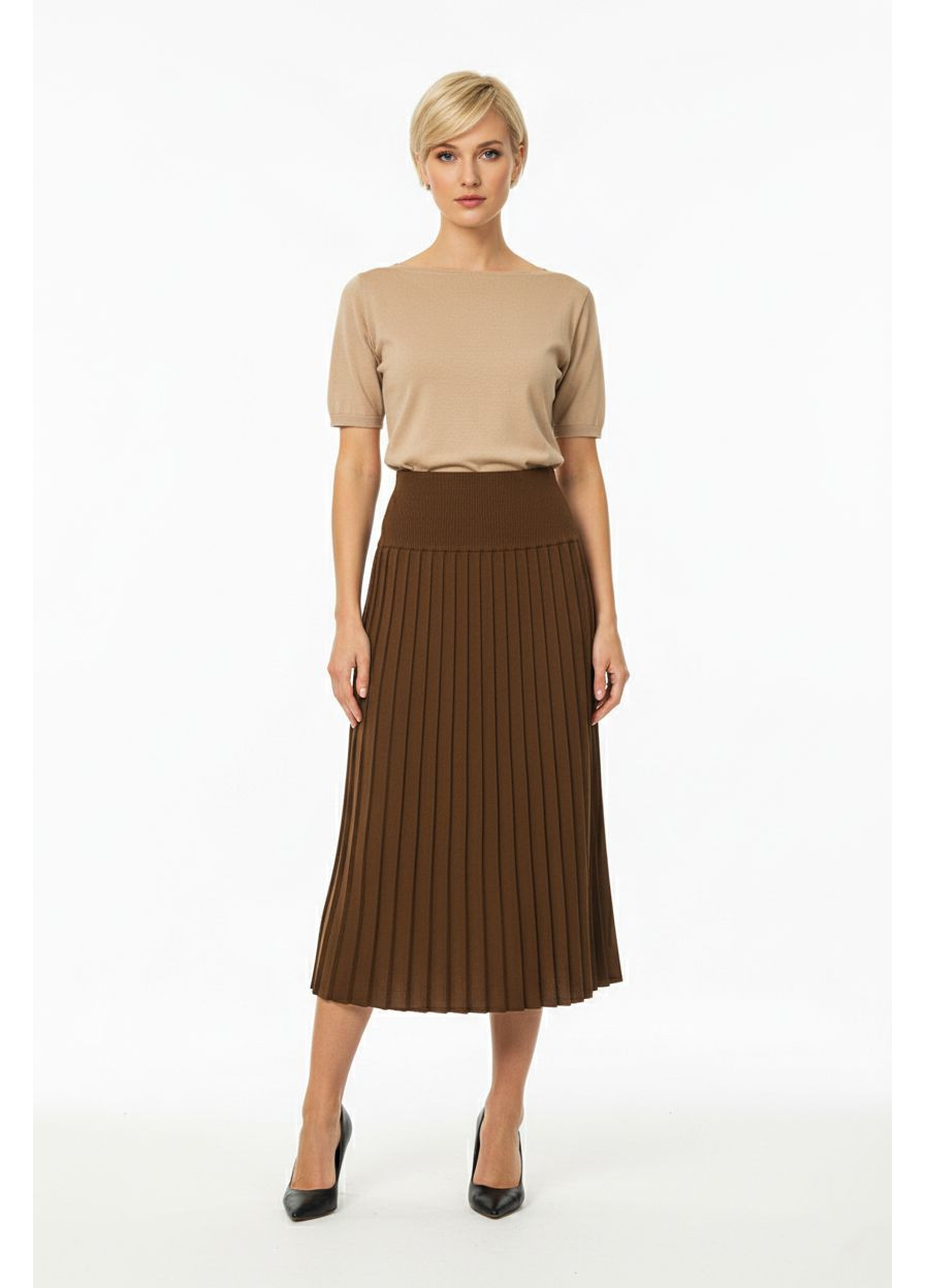 Коричневая кэжуал трикотажная плиссированная юбка-карандаш mw-ks-1613-1 коричневый Forza Viva