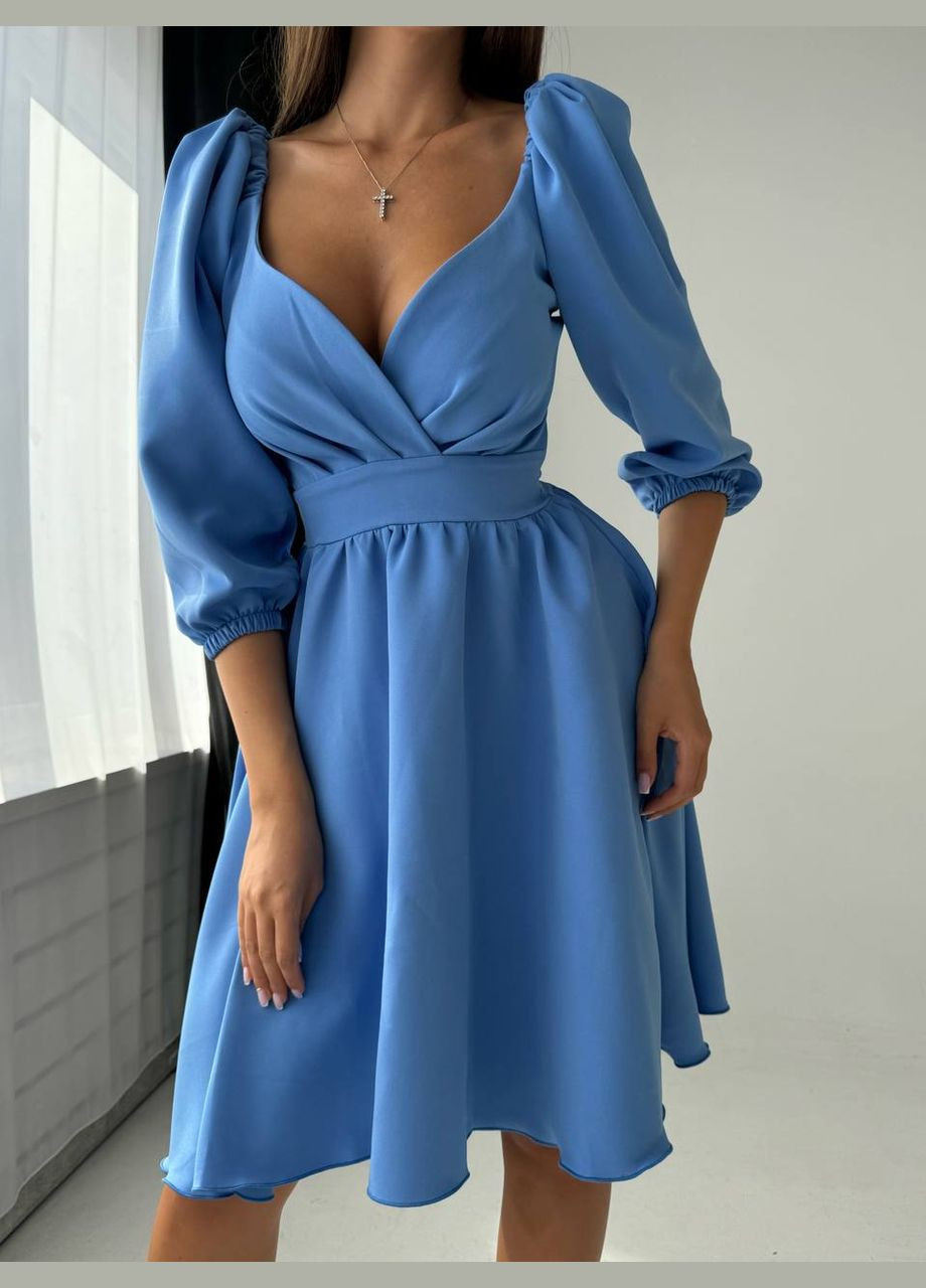 Голубое вечернее мини платье с пышной юбкой и фонариками. с пышной юбкой Adelante однотонное