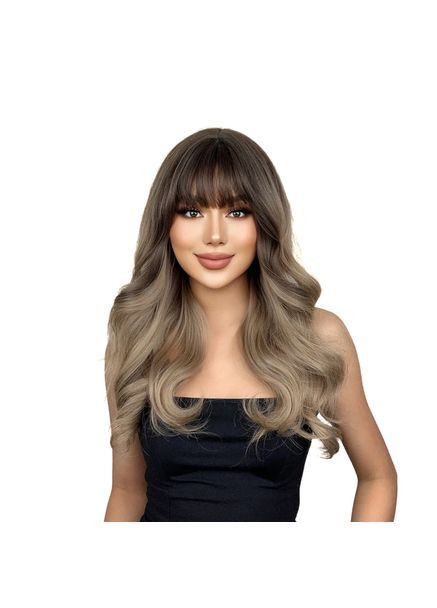 Женский парик для косплей вьющиеся волосы 66 см с прямой челкой с мелированием Пепельный Блонд из канекалона No Brand (361669447)