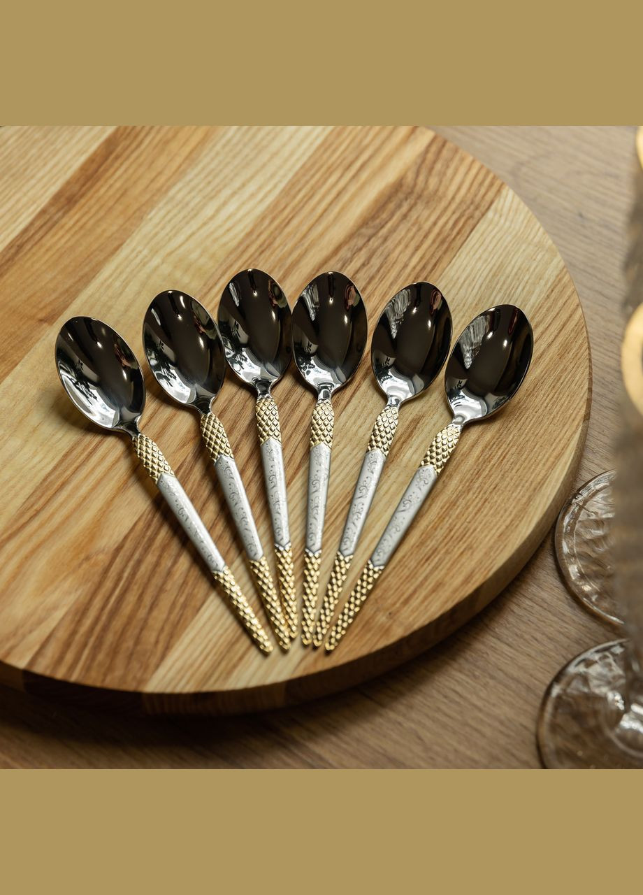 Набор столовых ложек из нержавеющей стали 6 штук, серебро с позолотой Yiwu (325449603)