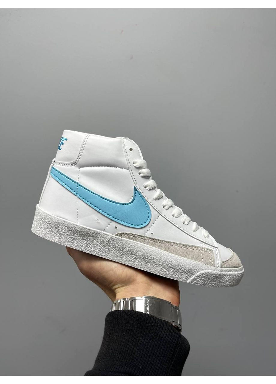 КРОССОВКИ ЖЕНСКИЕ NIKE BLAZER MID WHITE BLUE LOGO НАЙК БЛЕЙЗЕР No Brand белые демисезоны (367168725)