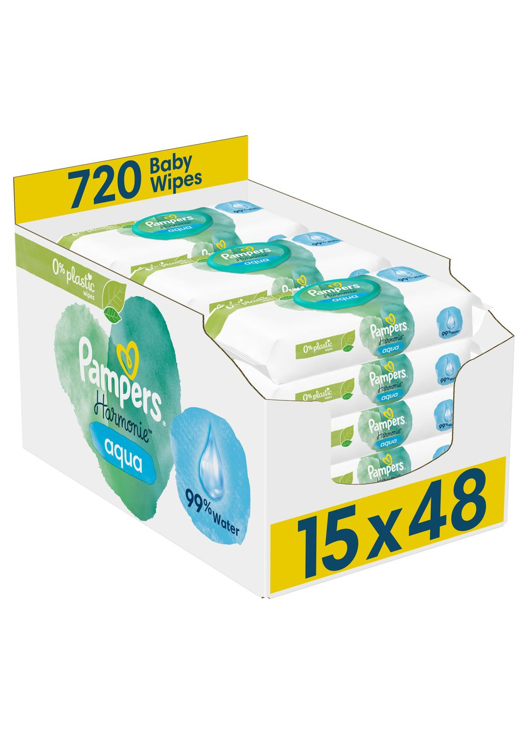 Дитячі вологі серветки Harmonie Aqua, 720 шт. (15 уп. по 48 шт.) Pampers (328200321)