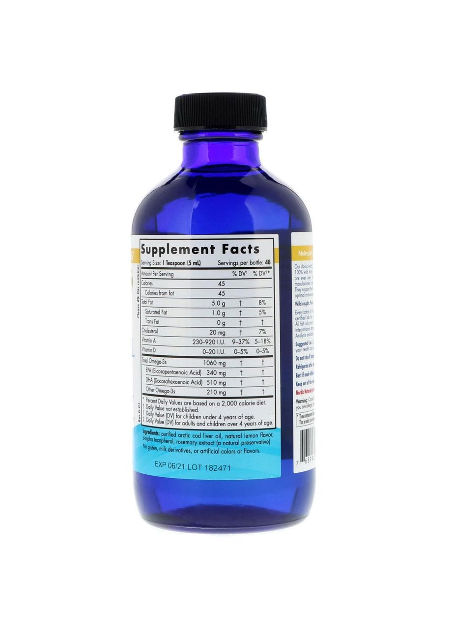 Масло печінки арктичної тріски, зі смаком лимона,, 8 рідких унцій (237 мл) Nordic Naturals (366734125)