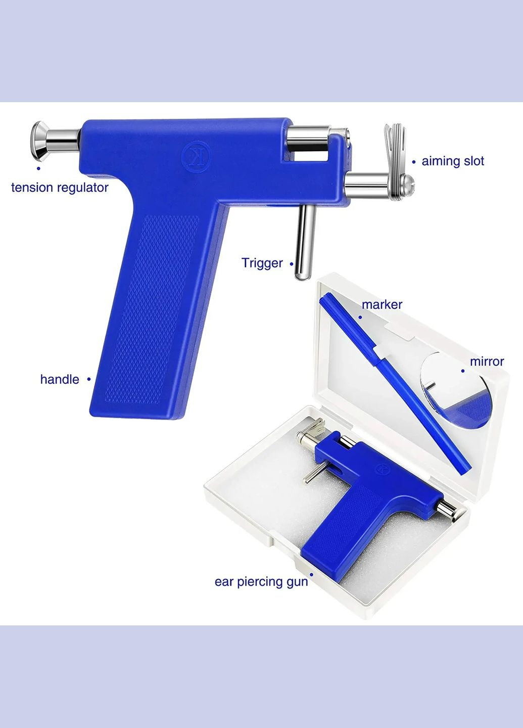 Набір для проколювання вух Пістолет гвоздики сережки фломастер Сталистий синій 98 шт Finding (317299028)