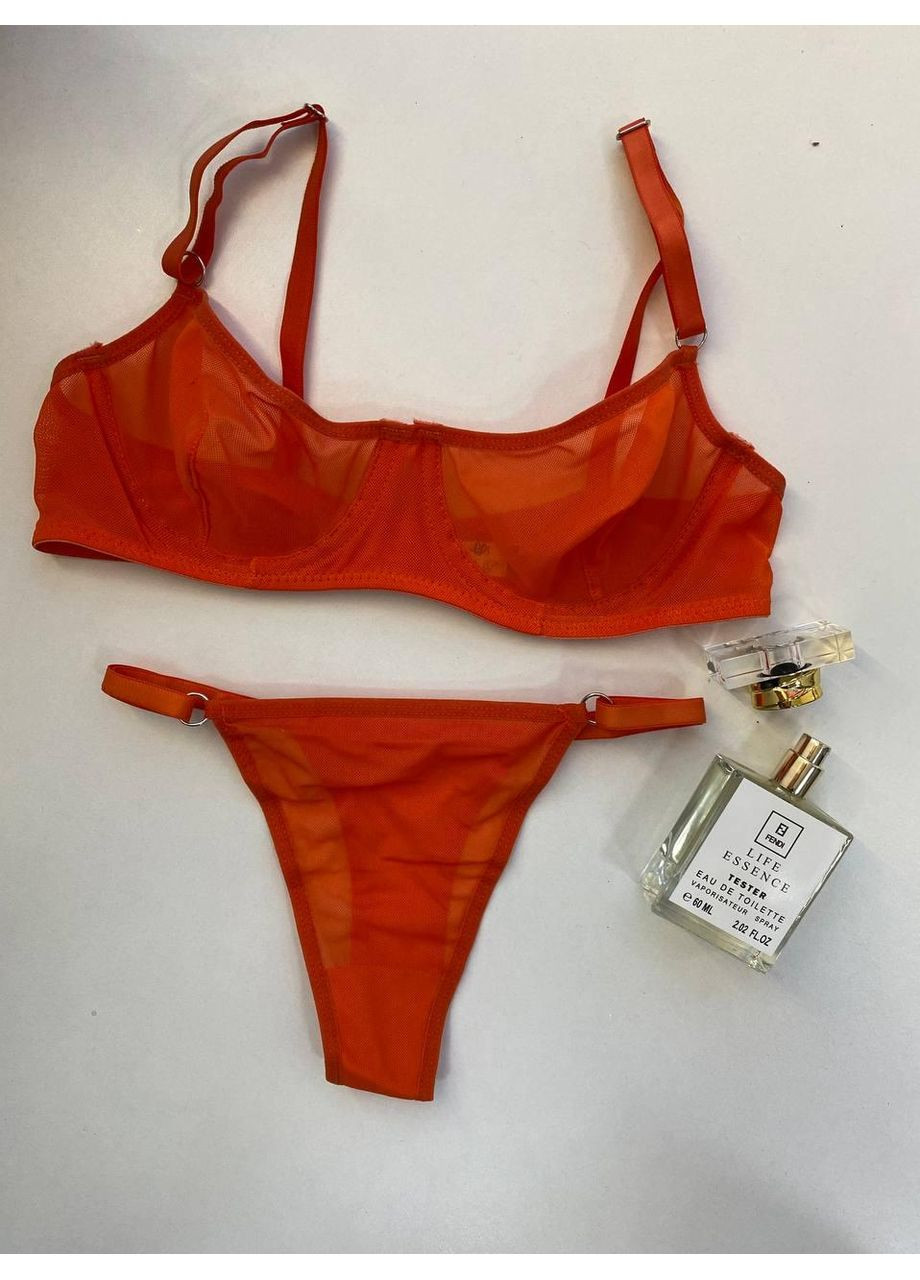 Оранжевый демисезонный базовый черный женский комплект нижнего белья, прозрачный лиф и трусики из сетки. повседневное женское нижнее прозрачное бельё Turkey