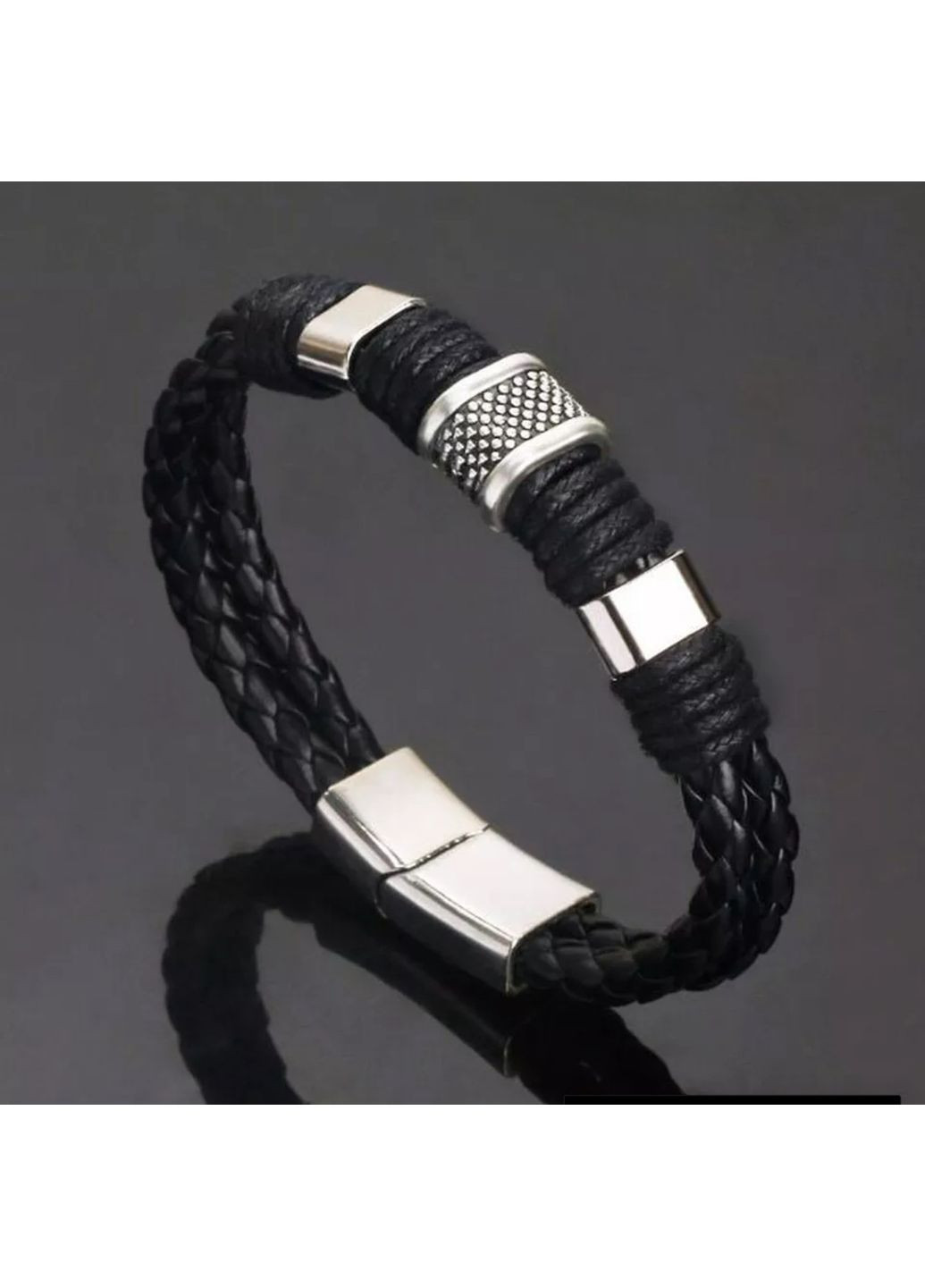Чоловічий шкіряний браслет «Africa» з металевими вставками (чорний) China (367623358)