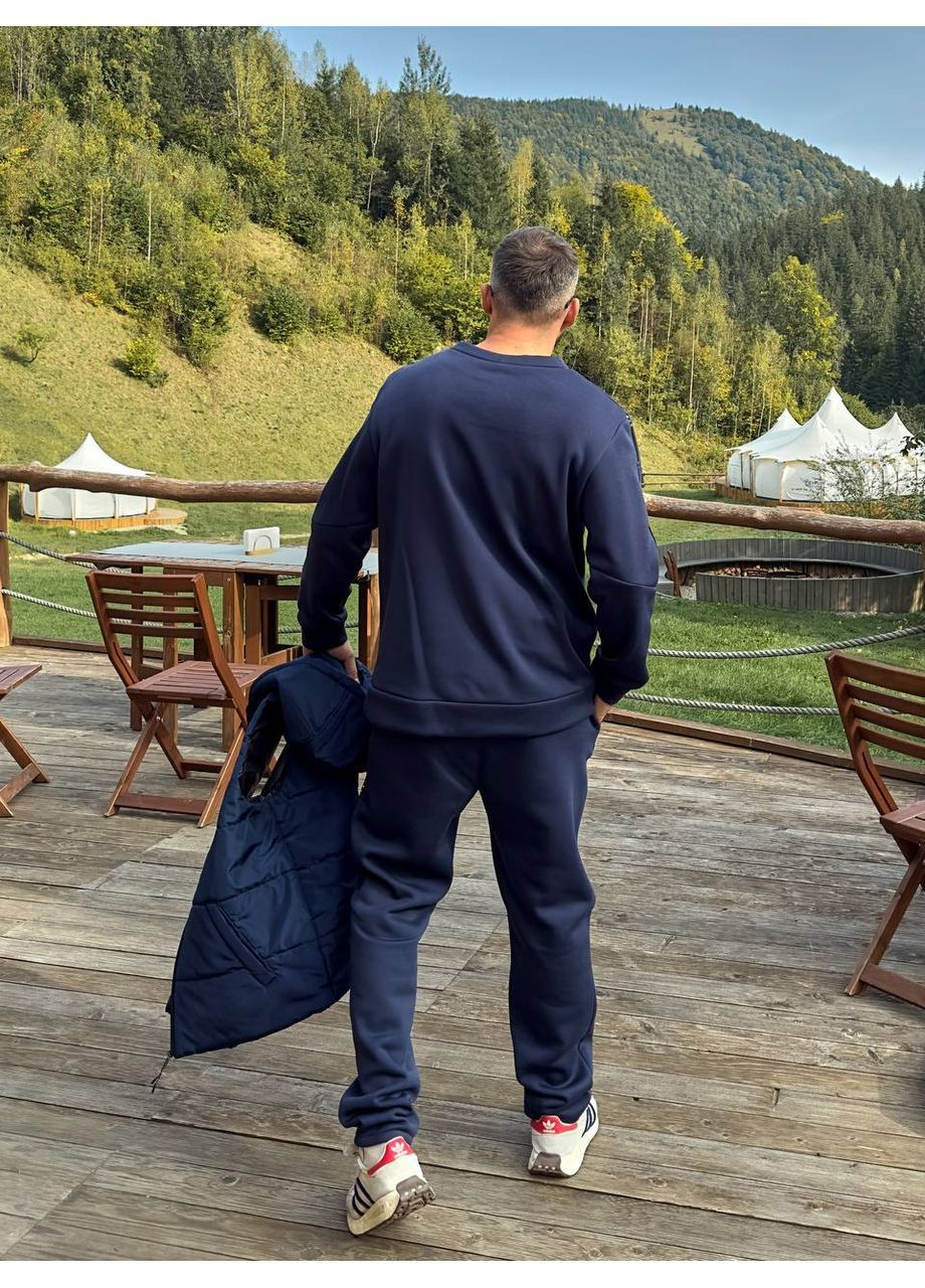 Синий демисезонный костюм теплый тройка жилет плащевка канада,синтепон 150,штаны и свитшот трехнить на флисе Україна