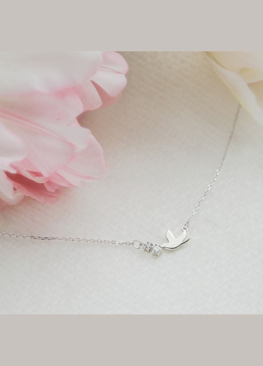 Кольє срібне Пташка з двома маленькими фіанітами No Brand (354710581)