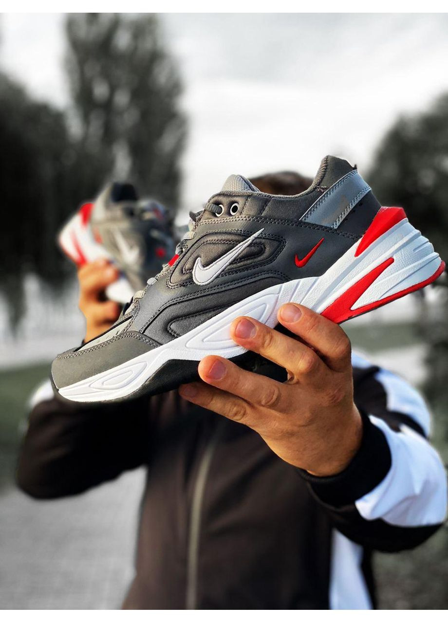 Серые демисезонные кроссовки мужские nike m2k tekno grey red найк м2к текно No Brand