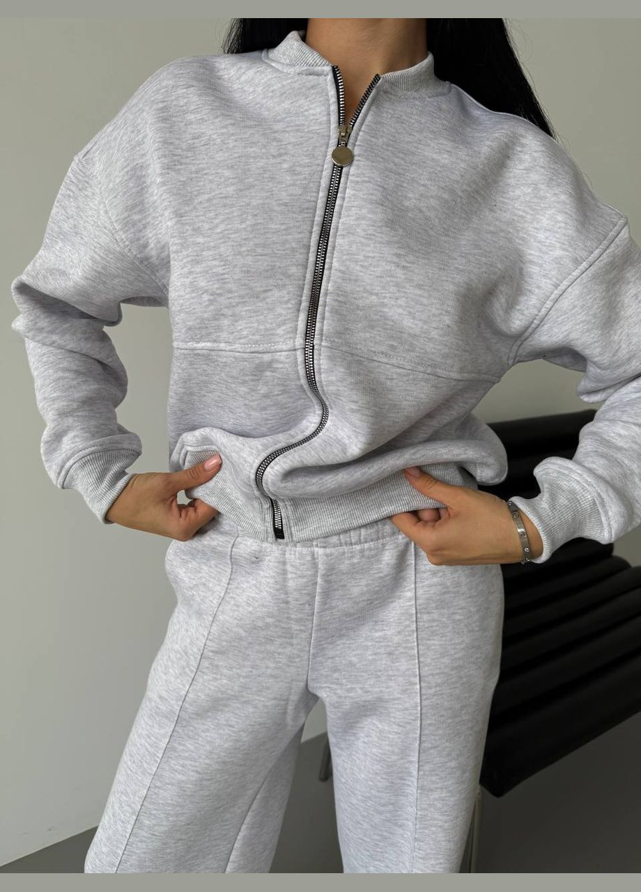 Жіночий теплий якісний спортивний костюм: кофта бомбер на блискавці і штани палаццо зі стрілками з утепленням No Brand (316094548)